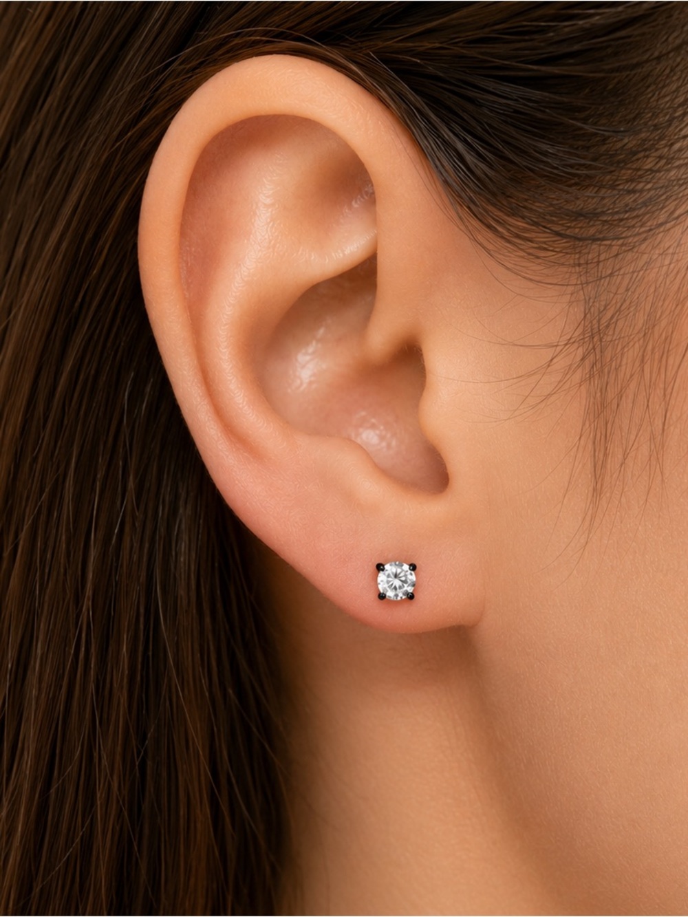 Black CZ Barbell Stud Cartilage Earrings Stainless Steel 18G 3mm - Picture 2 of 7